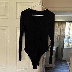 Black V Neck Bodysuit